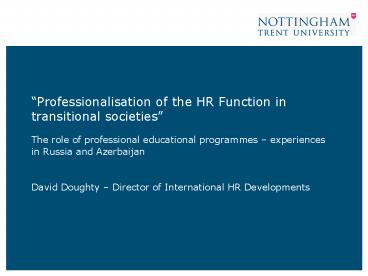 Professionalisation of the HR Function in transitional societies