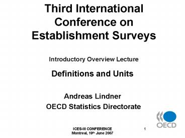 Third International Conference on Establishment Surveys Introductory Overview Lecture