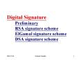 Digital Signature Preliminary RSA signature scheme    ElGamal signature scheme DSA signature scheme PowerPoint PPT Presentation