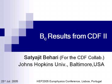 Bc Results from CDF II