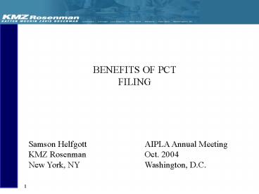 BENEFITS OF PCT FILING