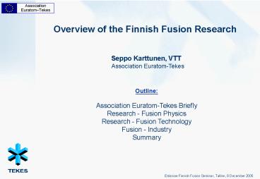 Overview of the Finnish Fusion Research
