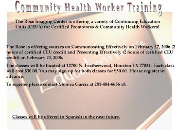 Community Health Worker Training
