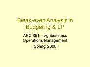 Break-even Analysis in Budgeting