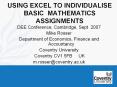 USING EXCEL TO INDIVIDUALISE BASIC MATHEMATICS ASSIGNMENTS PowerPoint PPT Presentation