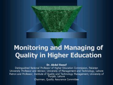 Monitoring and Managing of Quality in Higher Education