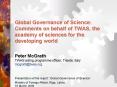 Global Governance of Science: Comments on behalf of TWAS, the academy of sciences for the developing world PowerPoint PPT Presentation