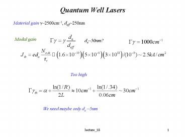 Quantum Well Lasers