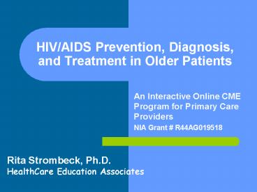 HIVAIDS Prevention, Diagnosis, and Treatment in Older Patients