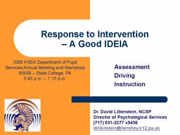 Response to Intervention A Good IDEIA