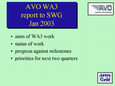 AVO WA3 report to SWG Jan 2003