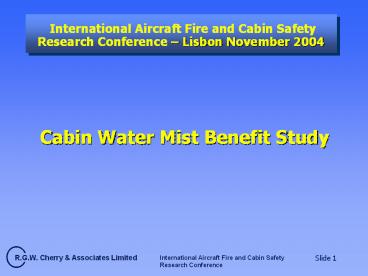 International Aircraft Fire and Cabin Safety Research Conference 