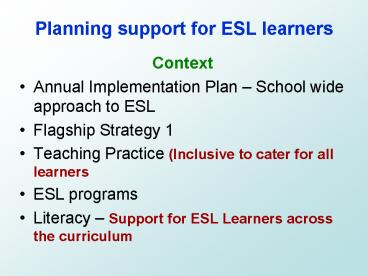 Planning support for ESL learners