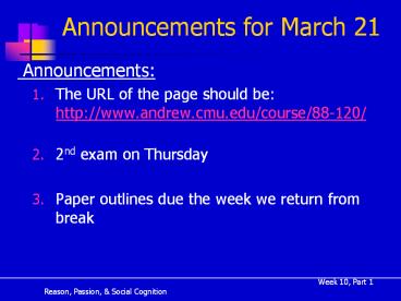 Announcements for March 21