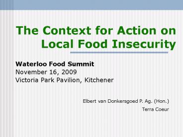 The Context for Action on Local Food Insecurity