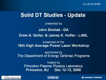 Solid DT Studies Update