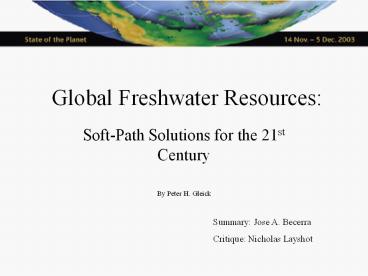 Global Freshwater Resources: