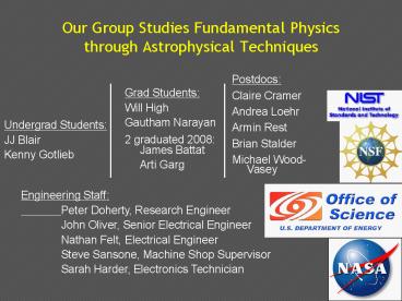 Our Group Studies Fundamental Physics through Astrophysical Techniques
