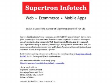 Build a Successful Career at Supertron Infotech Pvt Ltd