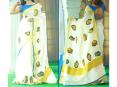 Exclusive white gold pure Kerala kalamkari Saree online