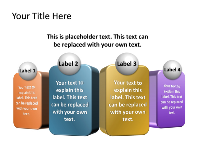 PowerPoint Slide - text-box-diagram-3d-multicolor-4-text-boxes-tg-19