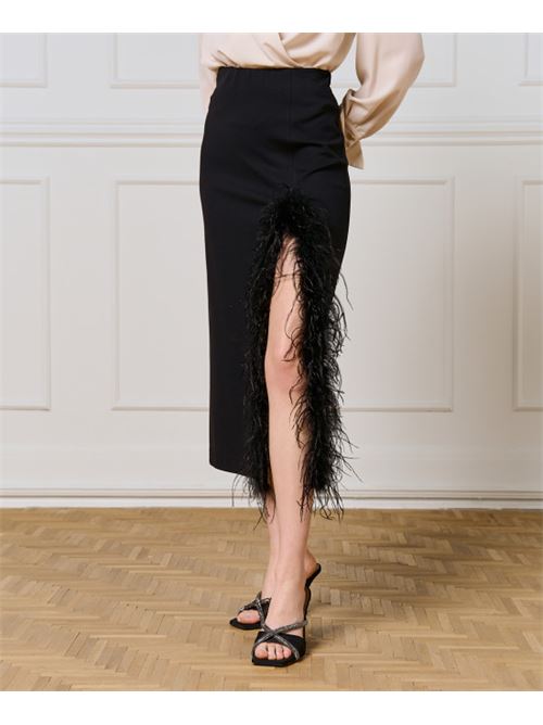 Gonna lunga c/spacco bordo piume ACCESS | 54-6014-206-BLA