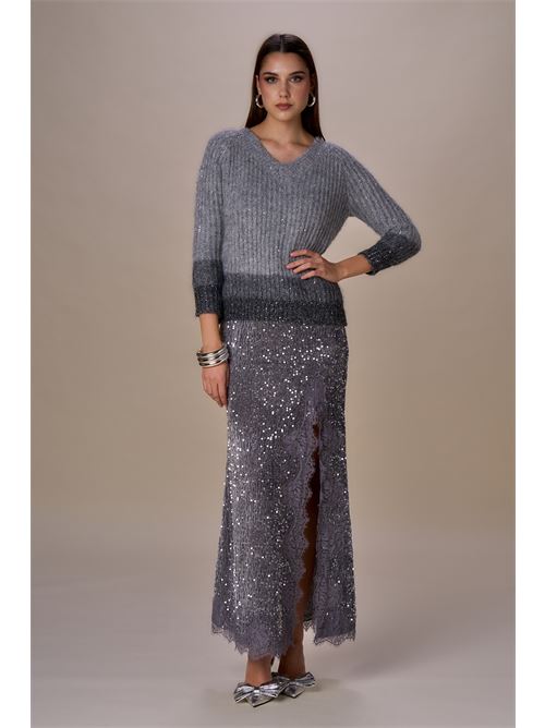 Pull scollo V degradè c/paillettes NO SECRETS | 253NS123-GRA