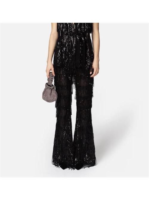 Pantalone zampa frange paillettes TWENTYFOURHAITCH | CEMILE PANTS-NER