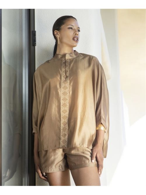 Blusa collo in piedi c/dettaglio lurex AGGEL | SS61137KF-BRO