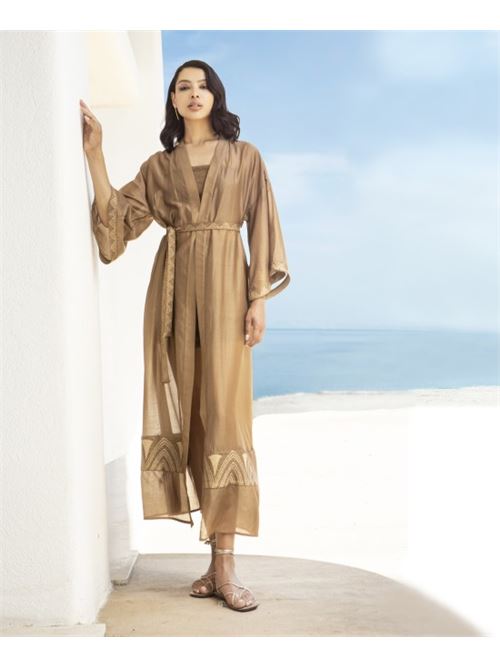 Kimono lungo c/cintura AGGEL | SS62101KF-BRO