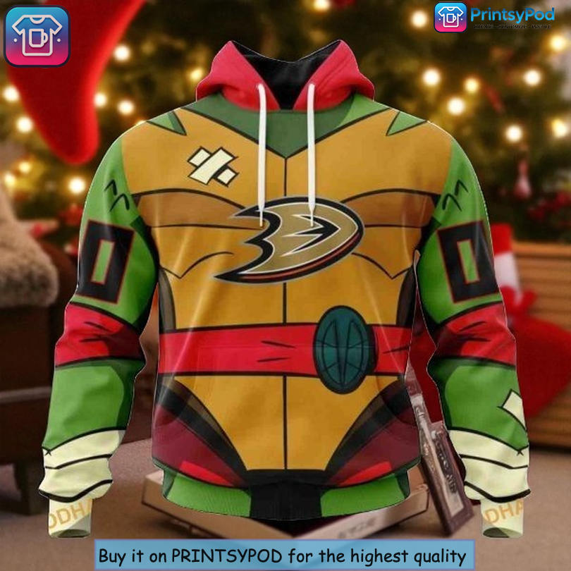 Ninja Turtles Style Anaheim Ducks Hoodie All Over Print With Custom Name Design
