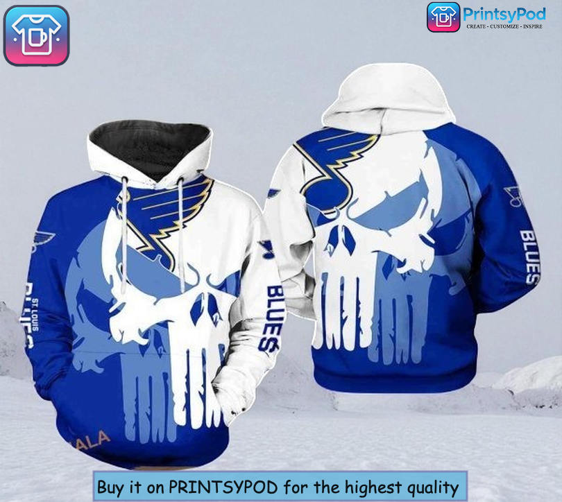 Unique 3D Custom Design St Louis Blues Pullover Hoodie With NHL Team Skull Graphic