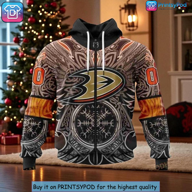 Unique Anaheim Ducks All Over Print Hoodie For Fan Featuring Custom Viking Design