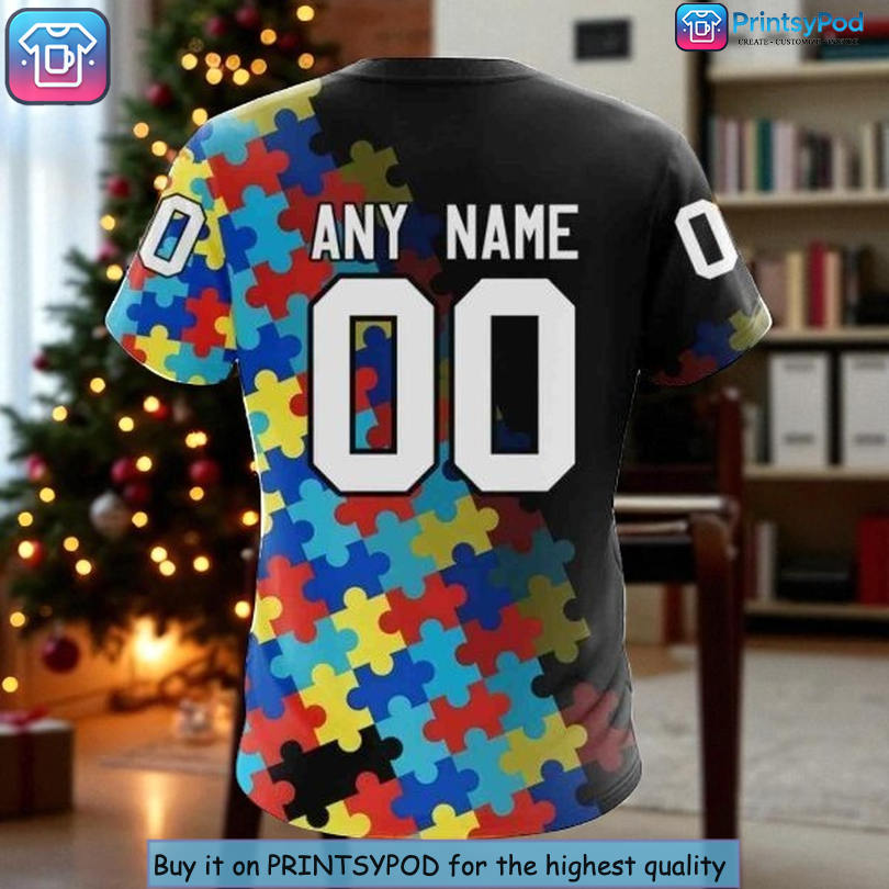 Unique Anaheim Ducks Custom Name 3D Hoodie Featuring NHL Autism Awareness Puzzle Design Unique Anaheim Ducks Custom Name 3D Hoodie Featuring NHL Autism Awareness Puzzle Design - 3
