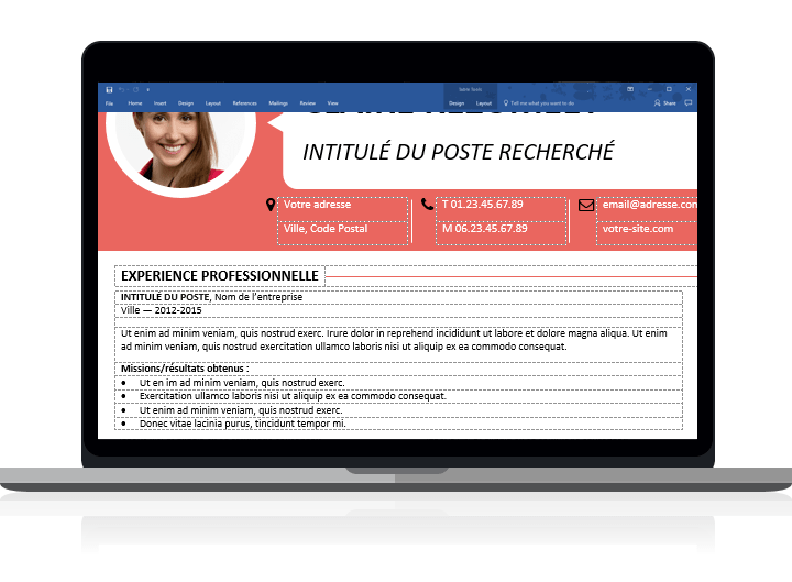 Centrum - Modèle de CV 1-page clairement organisé avec des tableaux