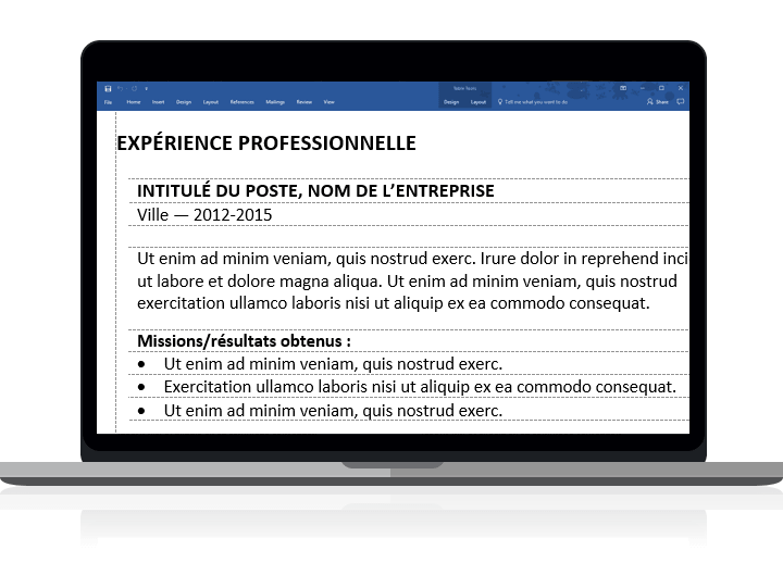 Gastown - Modèle de CV traditionnel clairement organisé avec des tableaux