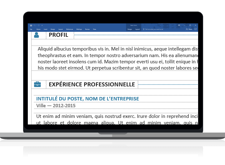 Gastown2 - Modèle de CV professionnel clairement organisé avec des tableaux