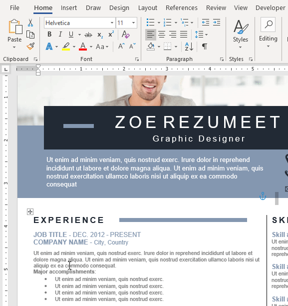 Chongtar Resume Template - View Gridlines Layout (Word)