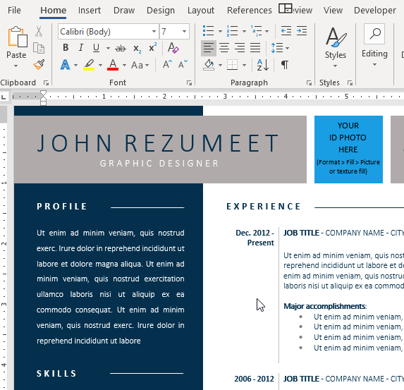 Diran Resume Template - View Gridlines Layout (Word)