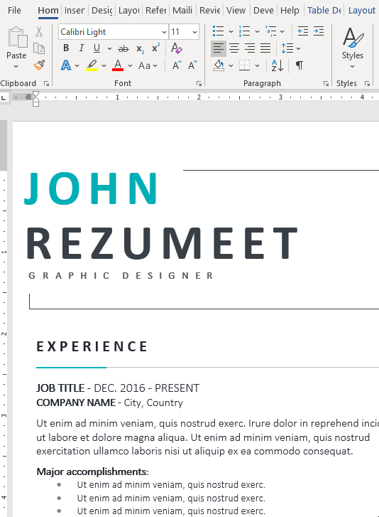Eiger Resume Template - View Gridlines Layout (Word)