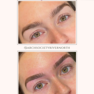 Beige and pink elegant brows treatment before after instagram post