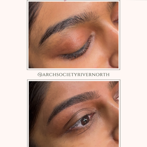 Beige and pink elegant brows treatment before after instagram post