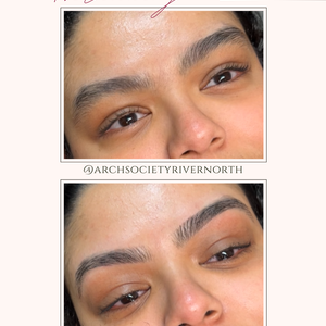 Beige and pink elegant brows treatment before after instagram post