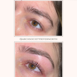 Beige and pink elegant brows treatment before after instagram post