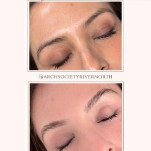 Beige and pink elegant brows treatment before after instagram post