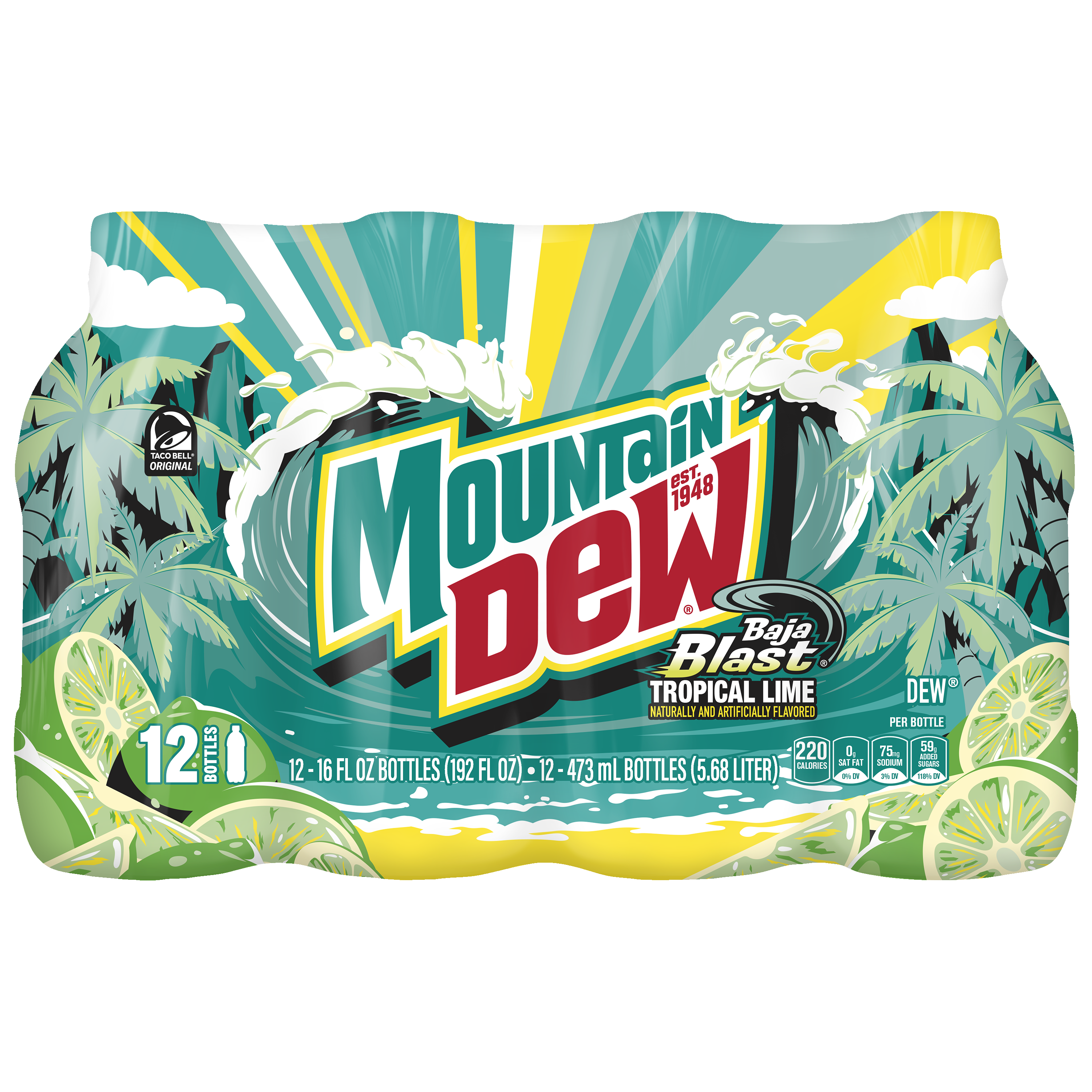 Mountain Dew, Baja Blast, Tropical Lime Naturally And Artificially Flavored Dew