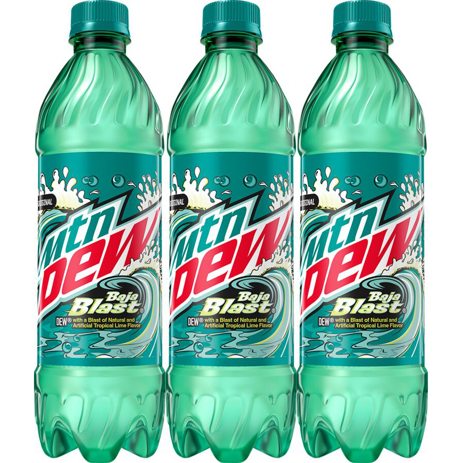 Mountain Dew, Baja Blast, Dew With A Blast Of Natural & Artificial Tropical Lime Flavor
