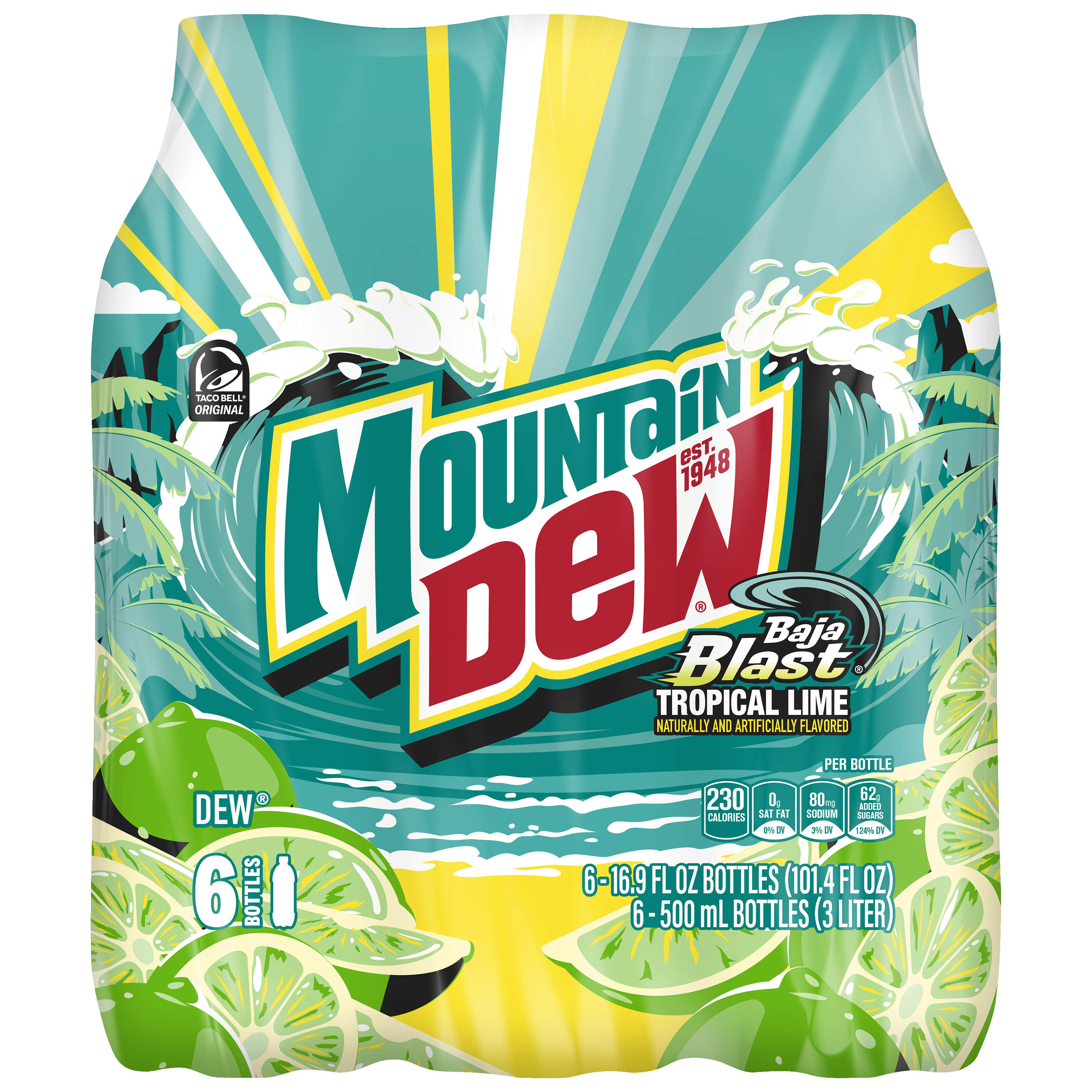 Mountain Dew, Baja Blast, Tropical Lime Naturally And Artificially Flavored Dew
