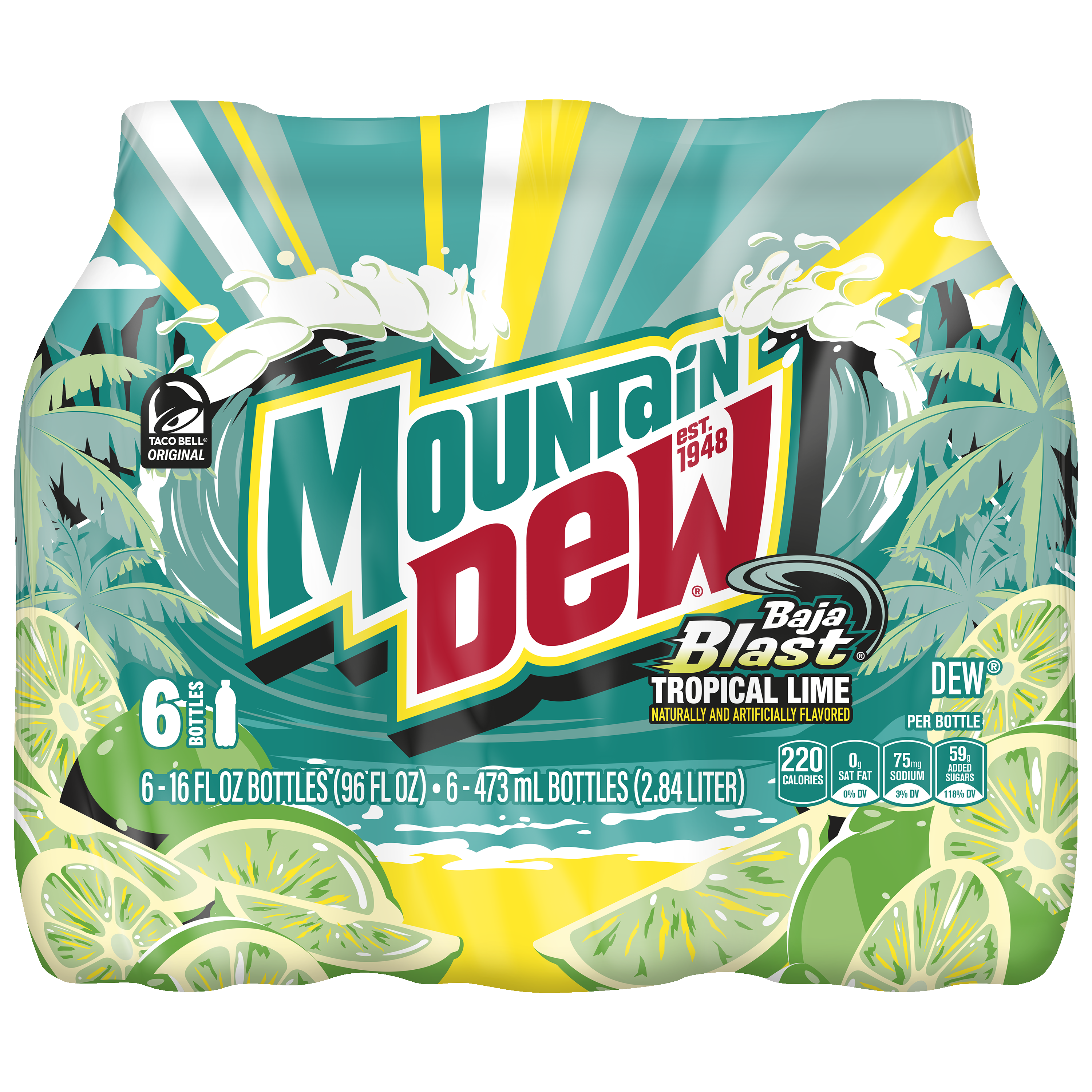 Mountain Dew, Baja Blast, Tropical Lime Naturally And Artificially Flavored Dew