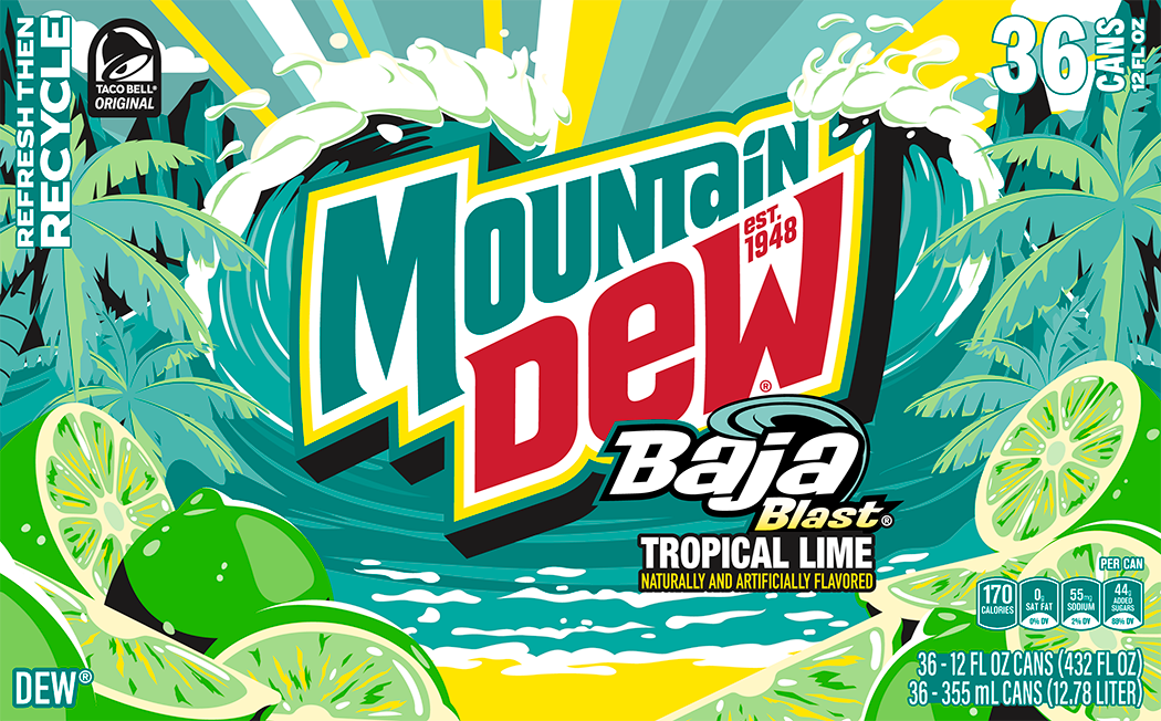 Mountain Dew, Baja Blast, Tropical Lime Naturally And Artificially Flavored Dew thumbnail